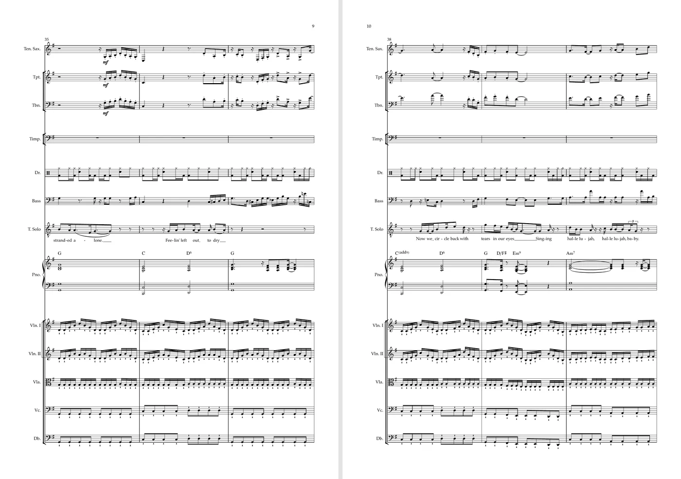 Everything Hallelujah Orchester-Noten — Partiturseiten 9 und 10 im Arrangement von Paul Lorenz