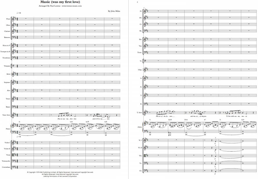 Music Was My First Love Dirigierpartitur Vorschau — Professionelles Orchester- und SATB-Chor-Arrangement