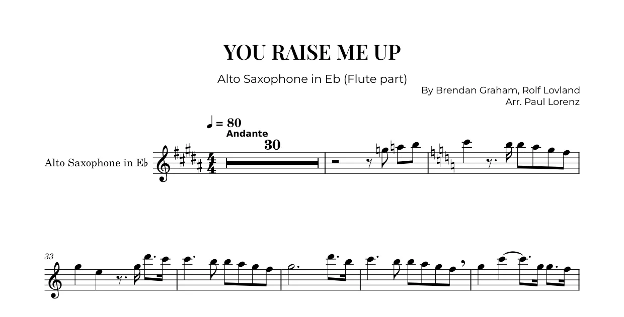 Beispiel: die Stimme für Flöte als Altsaxophon in Es