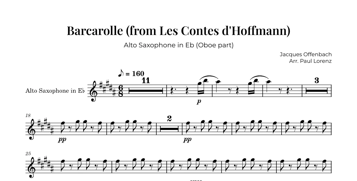 Beispiel: die Stimme für Oboe als Altsaxophon in Es