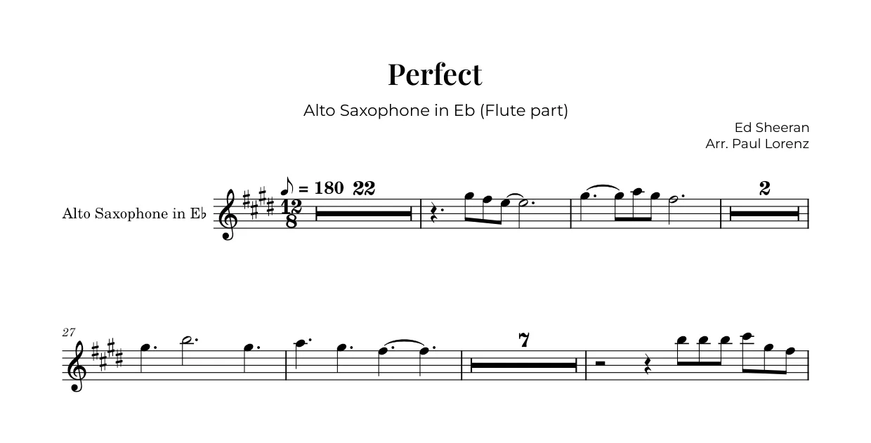Beispiel: die Stimme für Flöte als Altsaxophon in Es