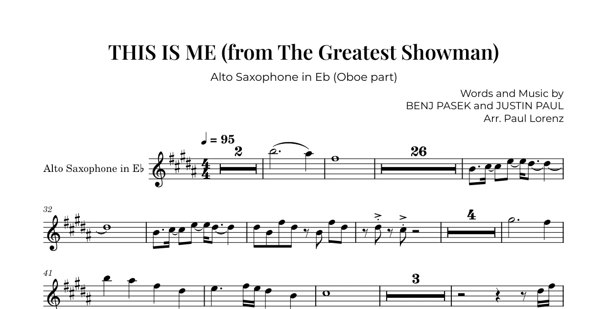 Beispiel: die Stimme für Oboe als Altsaxophon in Es