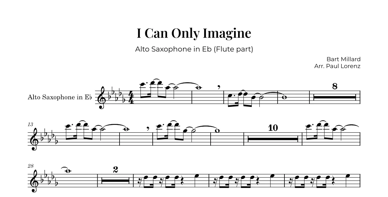 Example: the Flute part as Alto saxophone in E♭