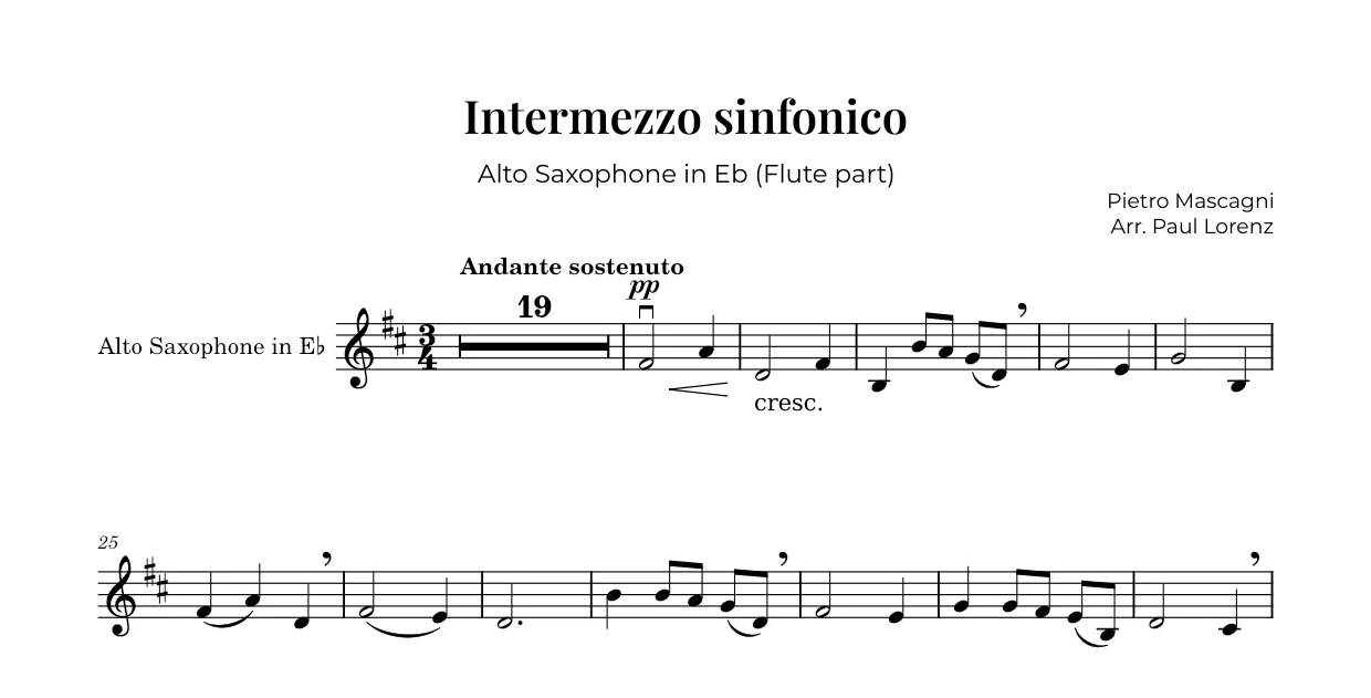 Beispiel: die Stimme für Flöte als Altsaxophon in Es