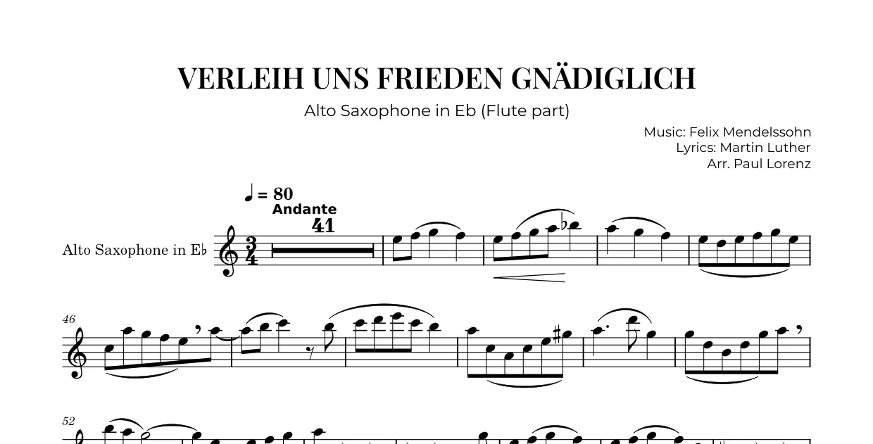 Beispiel: die Stimme für Flöte II als Altsaxophon in Es