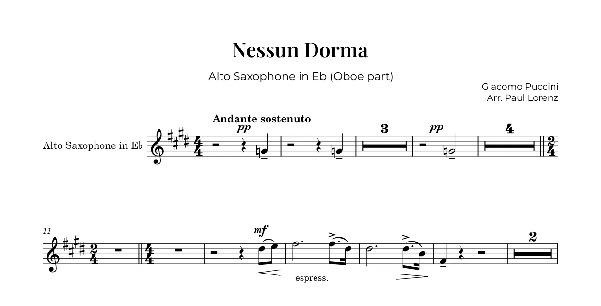 Beispiel: die Stimme für Oboe als Altsaxophon in Es