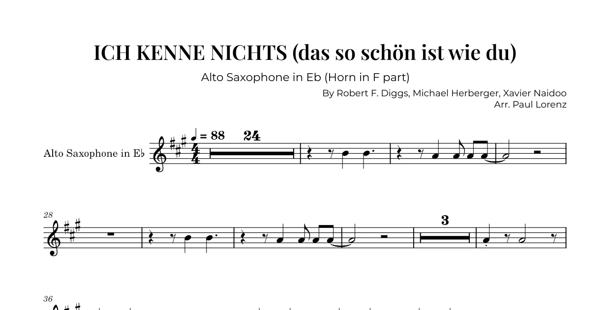 Beispiel: die Stimme für Horn in F als Altsaxophon in Es