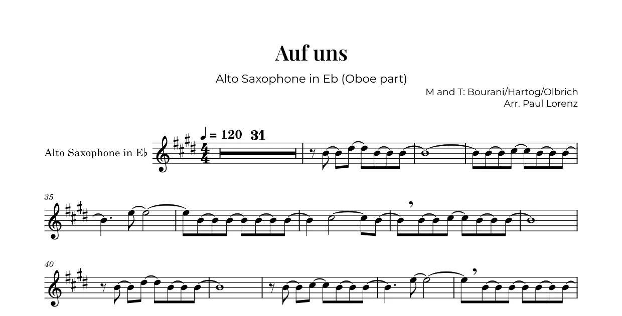 Beispiel: die Stimme für Oboe als Altsaxophon in Es