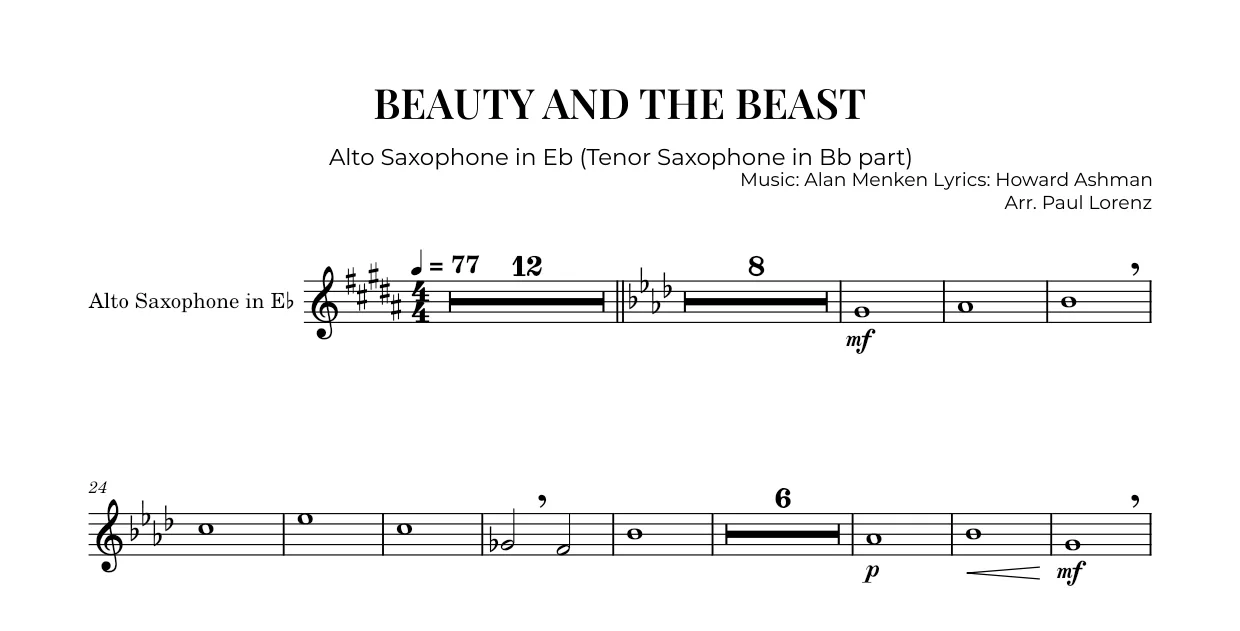 Beispiel: die Stimme für Tenorsaxophon in B als Altsaxophon in Es