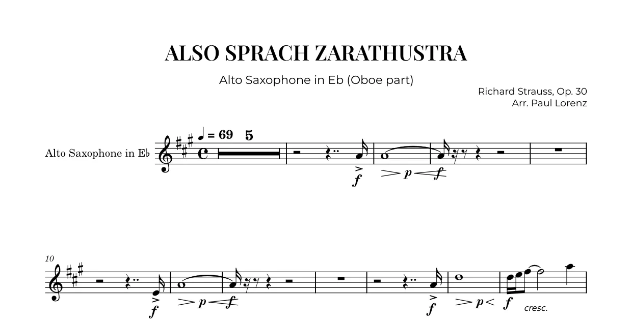 Beispiel: die Stimme für Oboe als Altsaxophon in Es