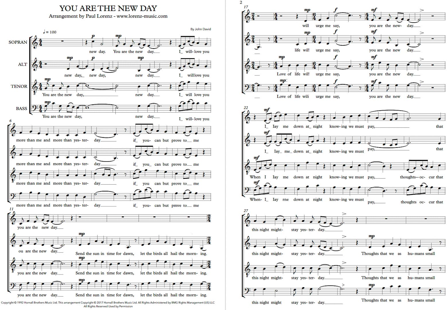 You Are The New Day SATB Chorpartitur Vorschau — Professionelles Chornotation von Paul Lorenz
